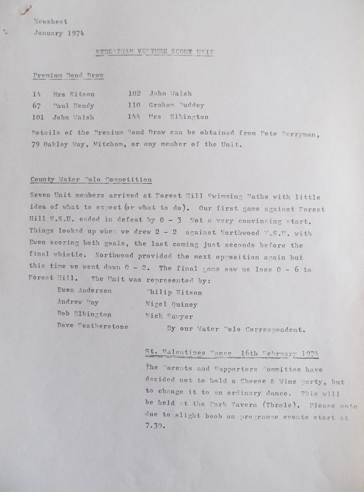 Newsletter Jan 1974