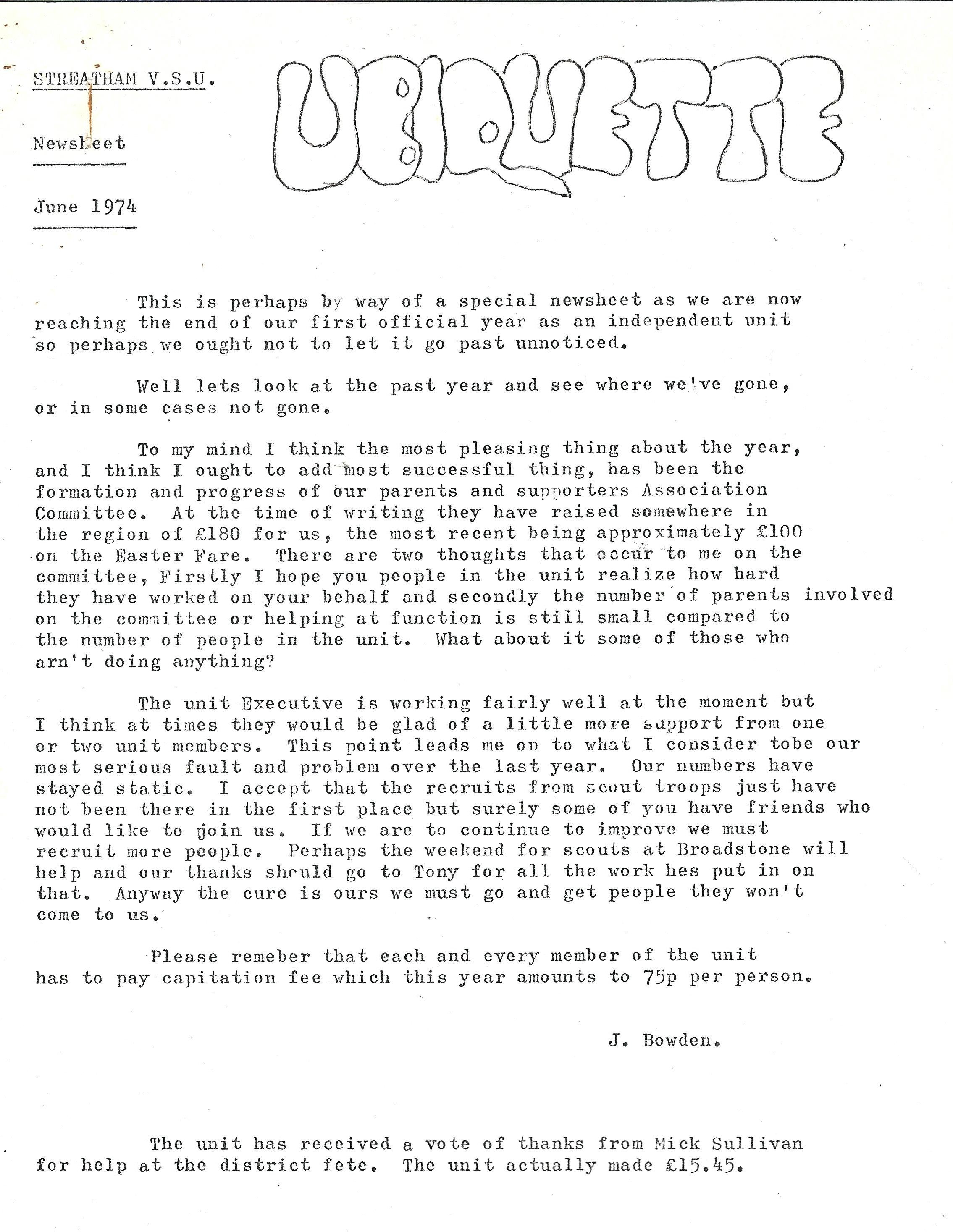Newsletter June 1974
