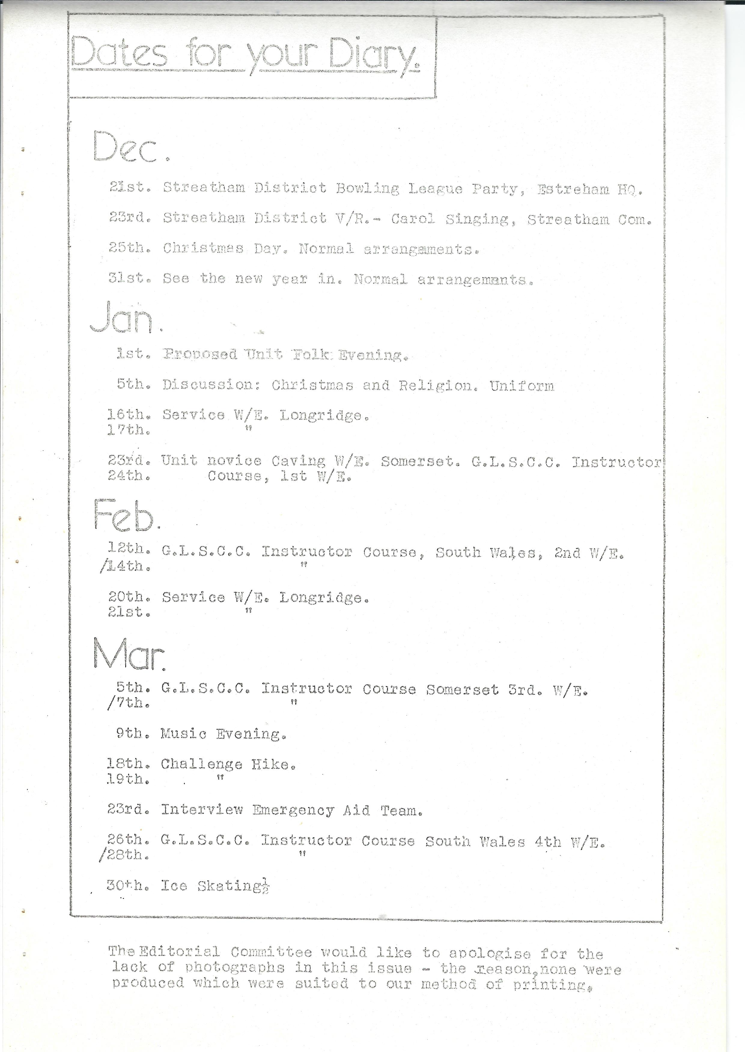 Dates for your Diary