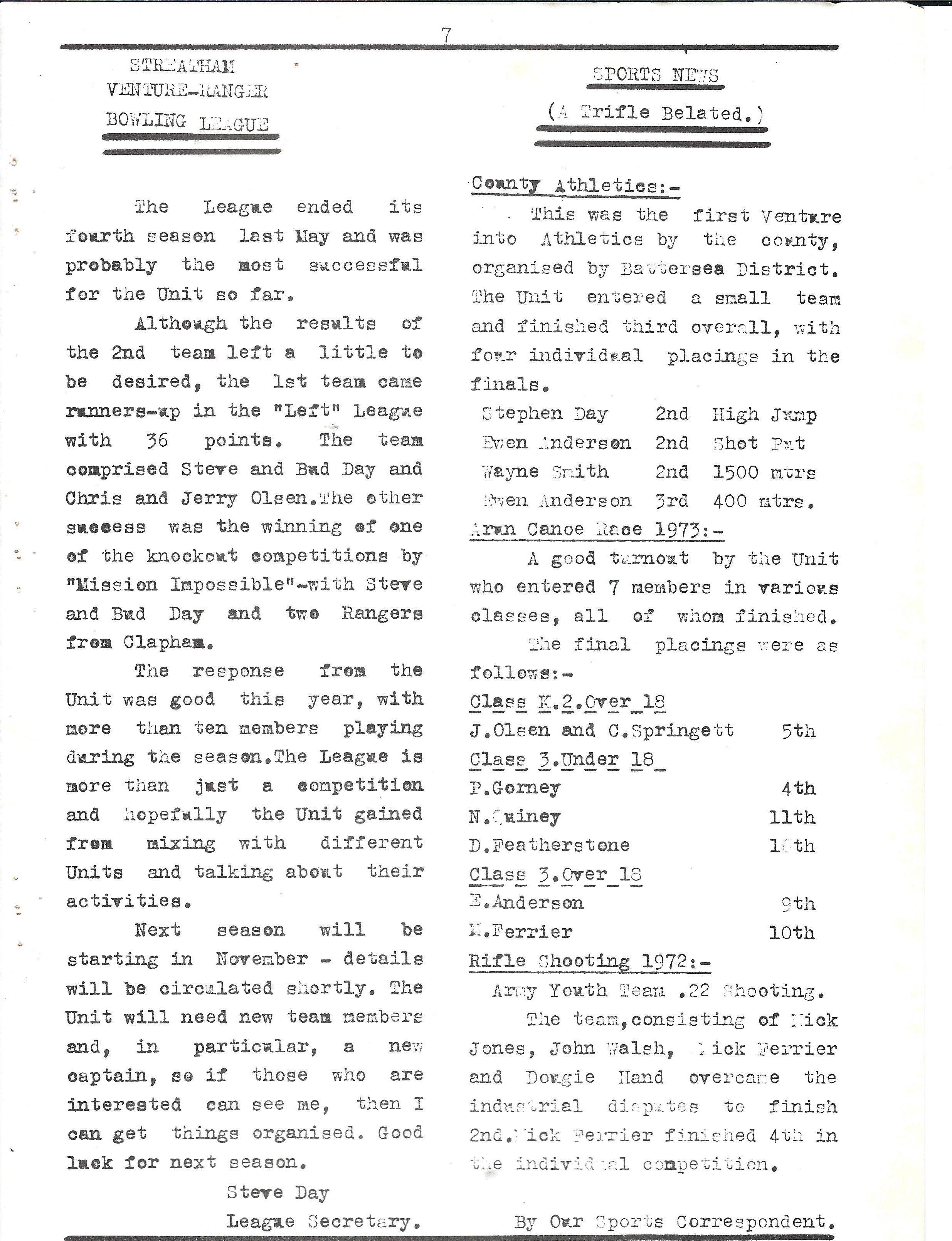 Bowling and General Sports Report